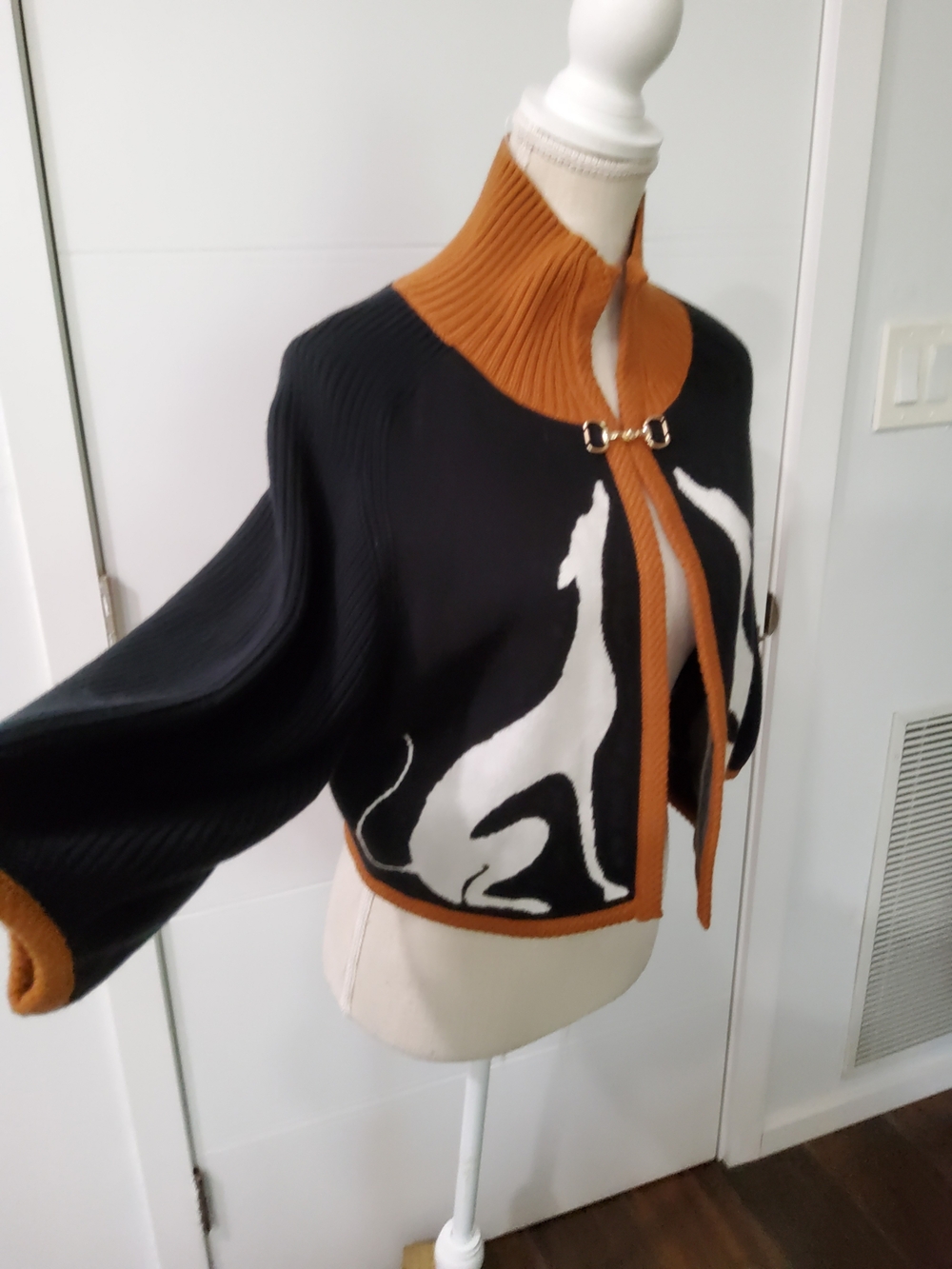 Black & Brown Dog-Intarsia Knit Cardigan Sweater - Picture 7 of 13